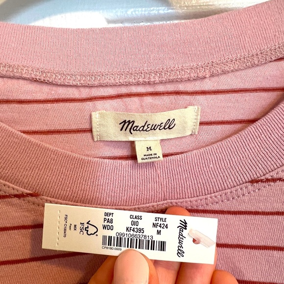 *NWT* Madewell Pink Softfade Cotton Striped Pocket Short Sleeve T-Shirt - Size M - Picture 5 of 5